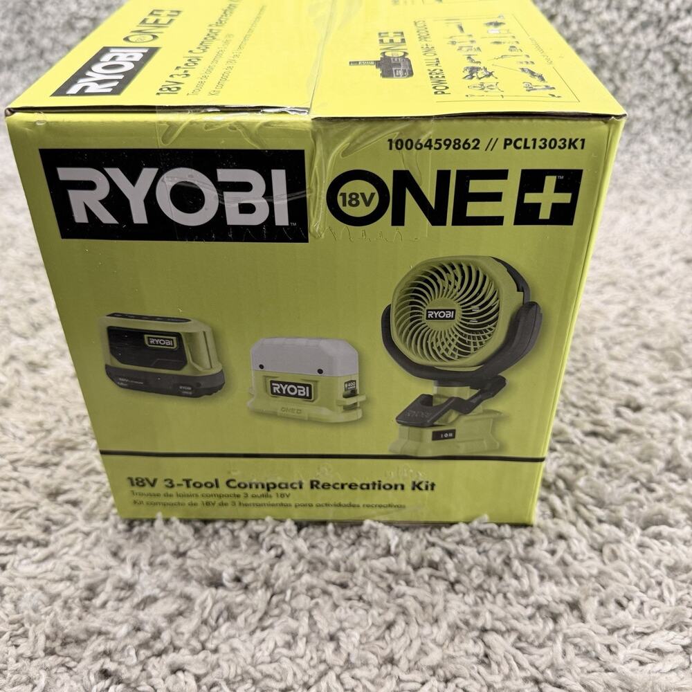 RYOBI ONE+ 18V 3 Tool Compact Recreation Kit PCL1303K1 Fan Speaker Light - Picture 10 of 10